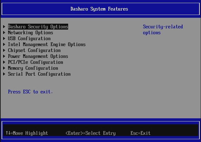 Firmware settings menu of TianoCore EDK II